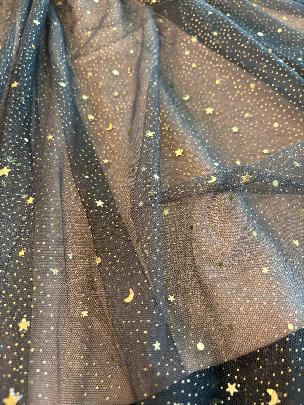 Zunie GIrls Tulle Gold Stars and Moon Glitter Sparkle Dress Ruffle Sleeve Party